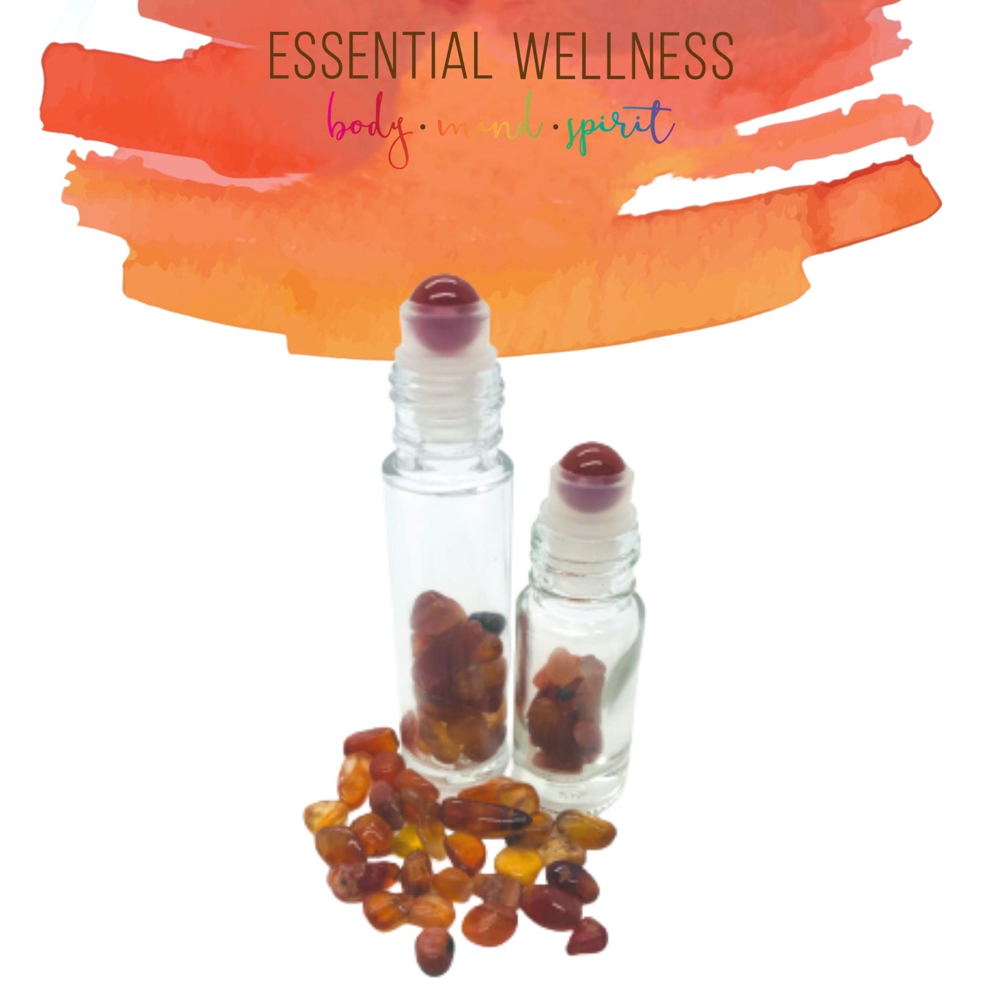 CARNELIAN Gemstone Crystal Roller Bottle 10 ml or 5 ml - Reiki Enhanced - Your Choice of Metal Cap Color