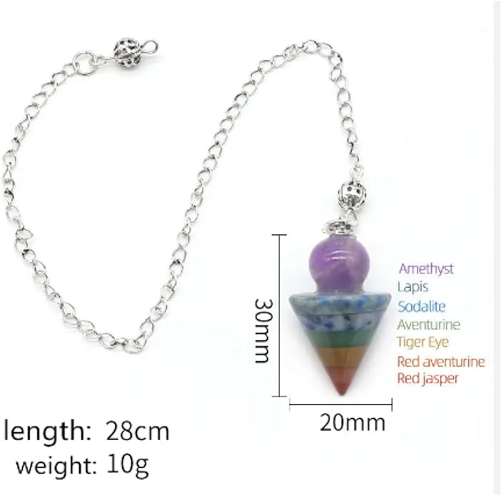 7 Chakra Pendulum & Double Points for Dowsing & Divination, Chakra Balancing Energy Healing Crystals with Info Card and Premium Storage Bag, Reiki Enhanced