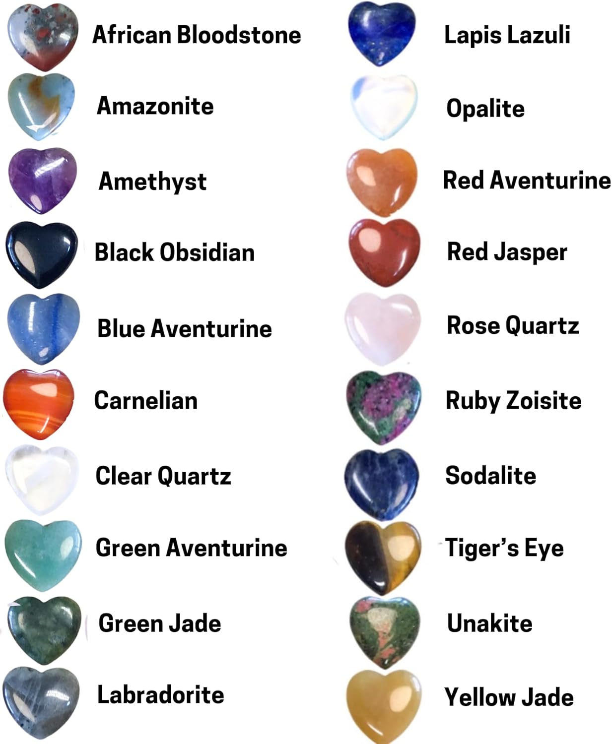 Heart Shaped Healing Crystals Set of 20 Unique GemstoneTypes HIgh Energy Chakra Balancing Palm Pocket Stones with Info Card, Premium Pouch and Display Frame, Reiki Enhanced