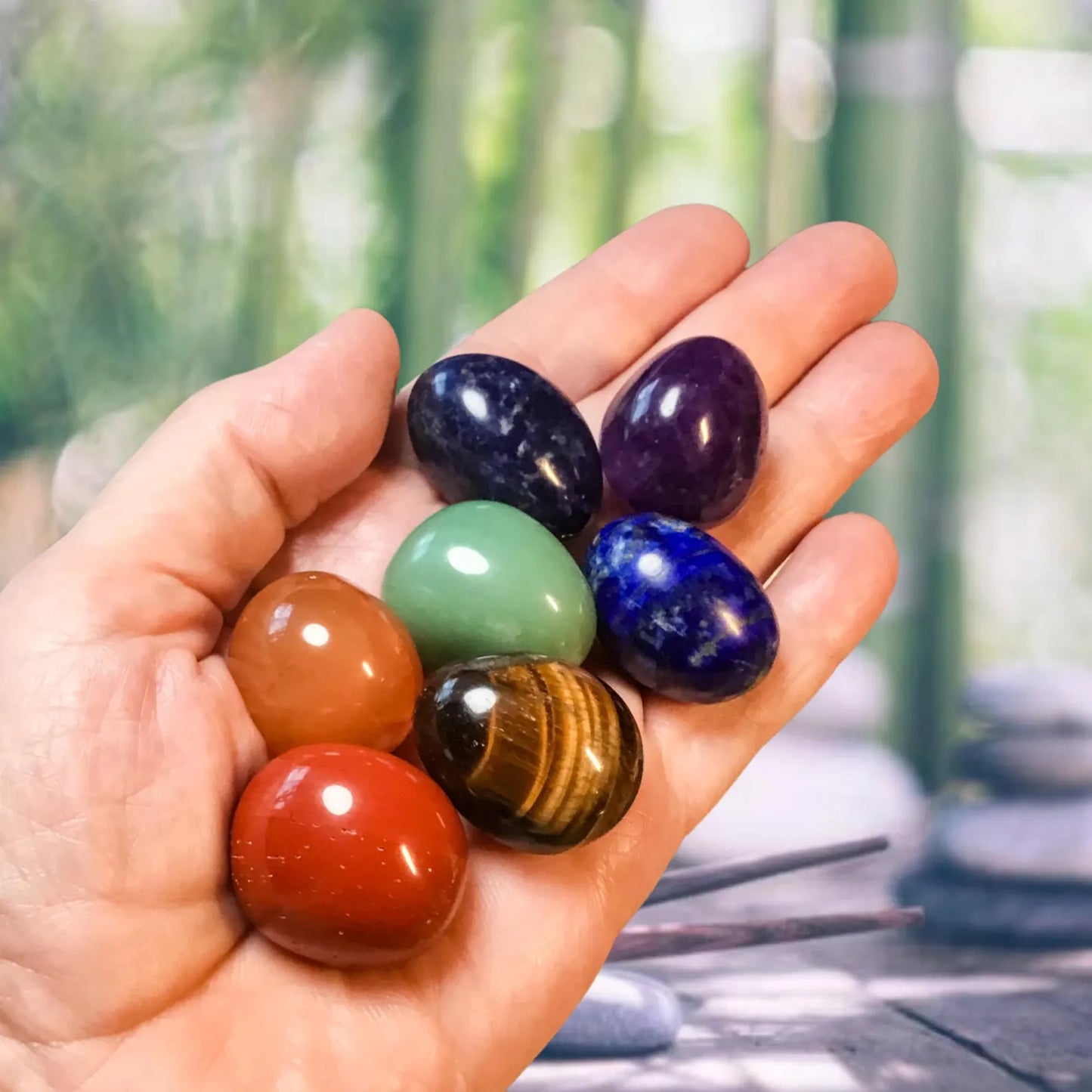 Chakra Crystal Set with 26 High Energy Stones plus Crystal Grid Board, Premium Bamboo Box, Crystal Info Card, and Pouch - Reiki Enhanced