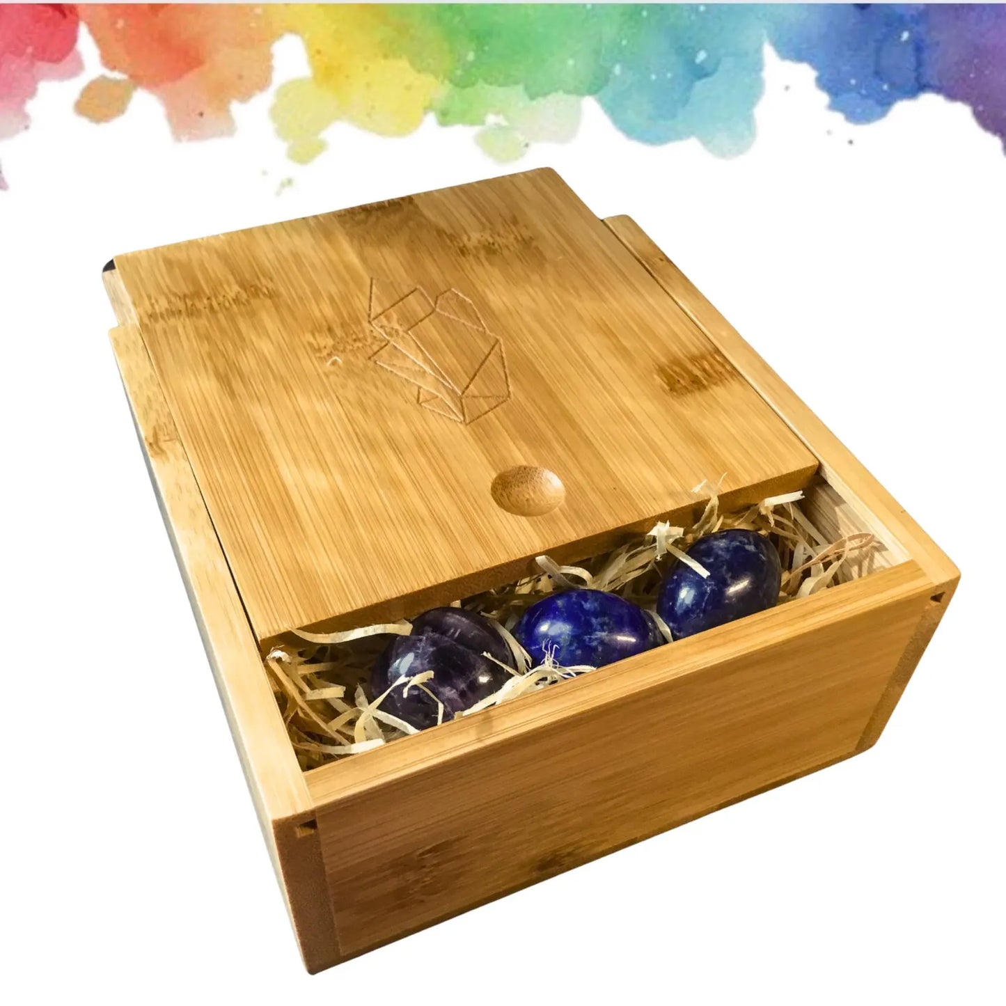 Chakra Crystal Set with 26 High Energy Stones plus Crystal Grid Board, Premium Bamboo Box, Crystal Info Card, and Pouch - Reiki Enhanced