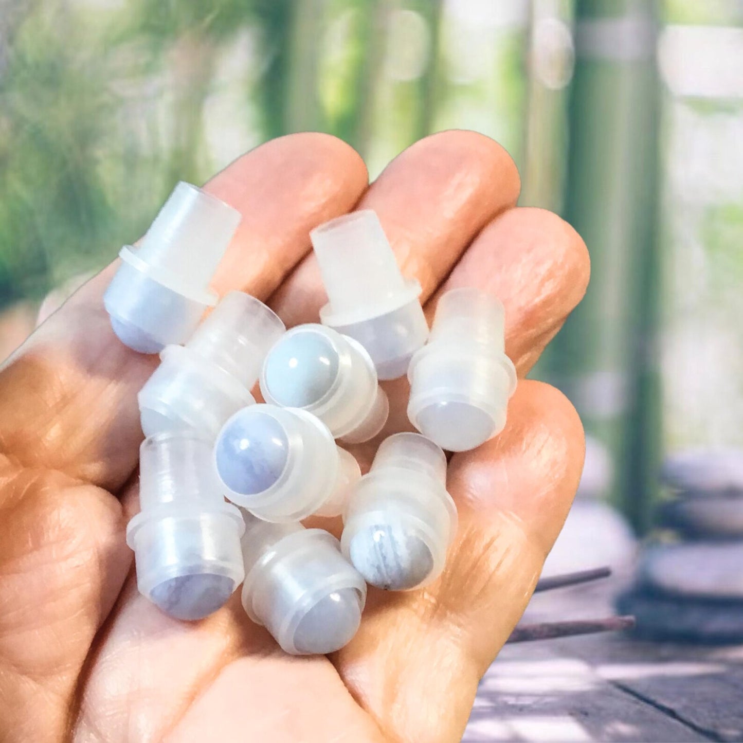 BLUE LACE AGATE Rollerball - 1 or Sets - Gemstone Roller Ball - Crystal Roller Ball - Rollerball Insert - Roller Bottle Top