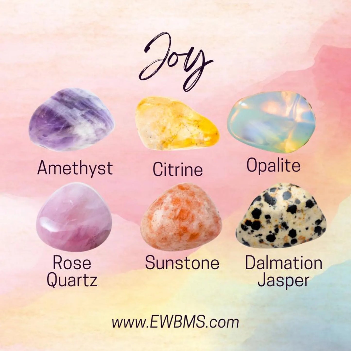 Manifest Joy Intention Crystal Set - 2 Sizes - with Information and Mantra Card plus Display Frame, Reiki Enhanced