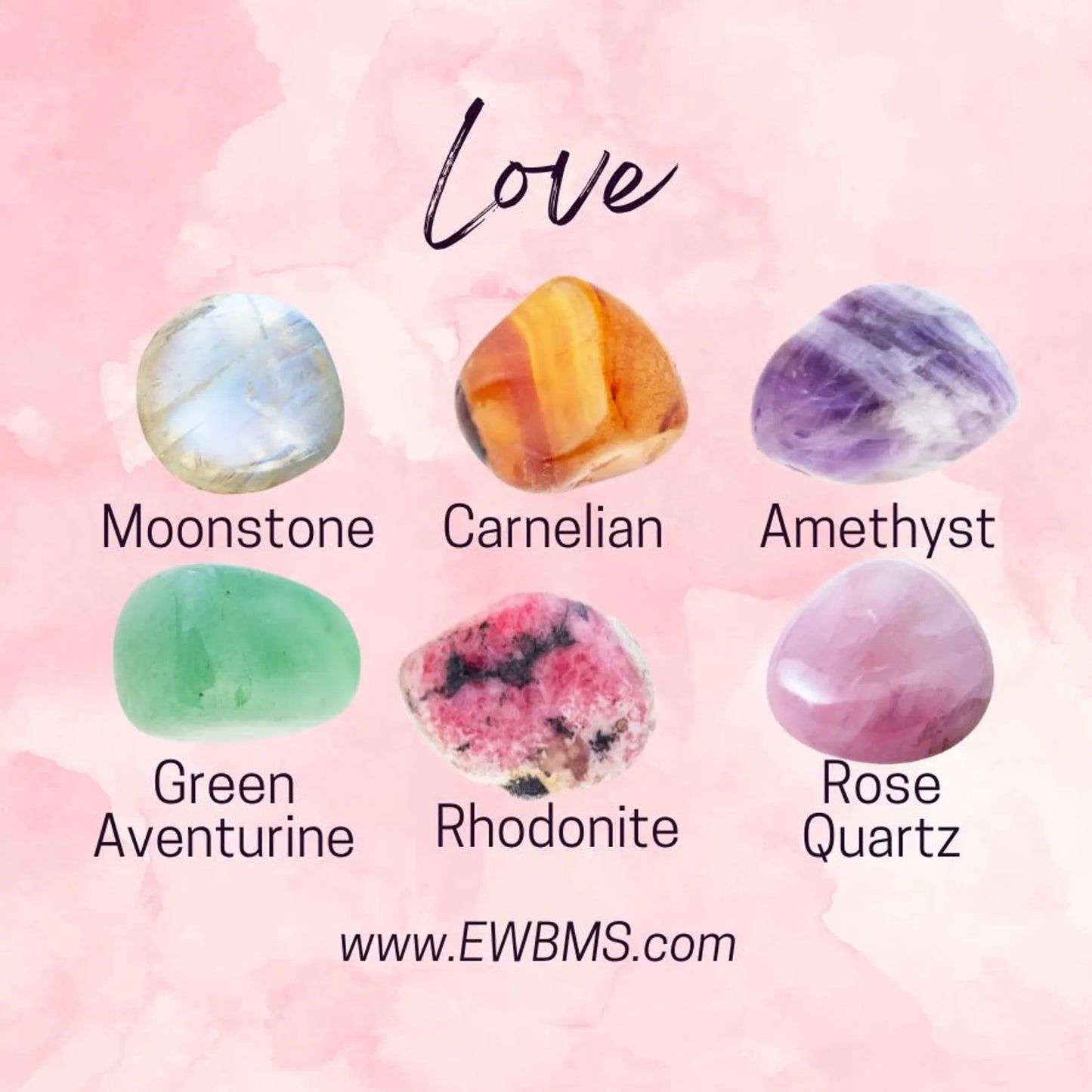 Manifest LOVE Intention Crystal Set - 2 Sizes - with Information and Mantra Card plus Display Frame, Reiki Enhanced