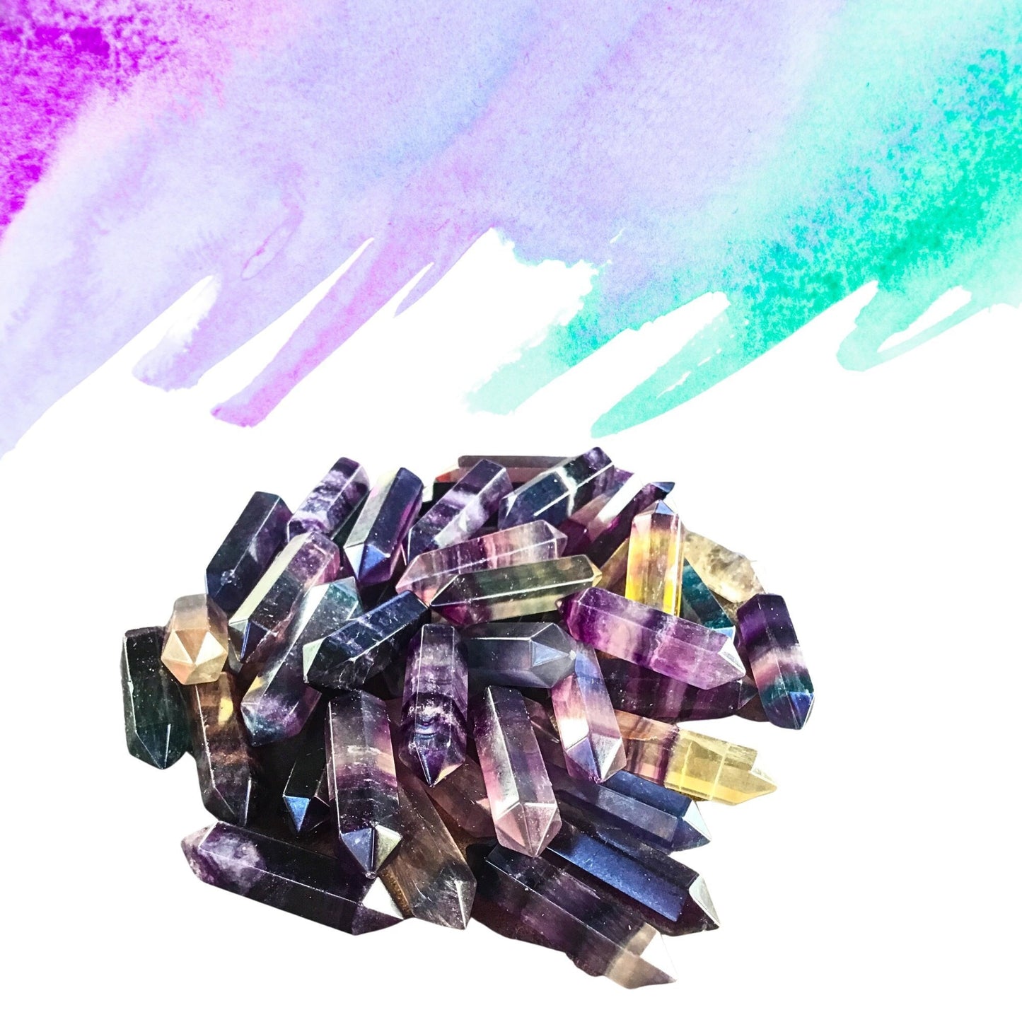 RAINBOW FLUORITE Small Double Terminated Crystals - Grid Crystals - Healing Crystals - Tiny Carved Gemstones - Orgonite Crystals