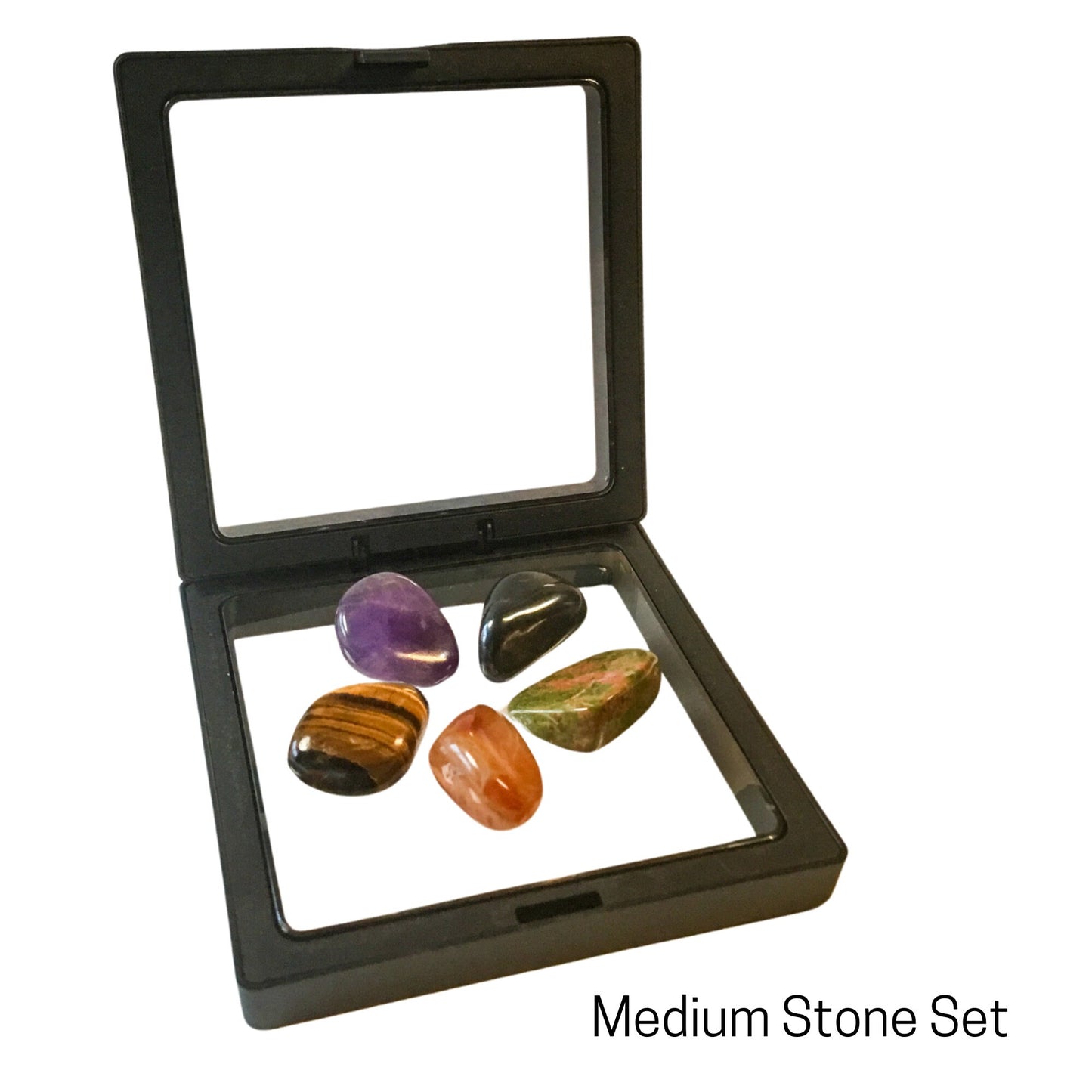 Aries Energy Crystal Set - Healing Crystals & Stones - 2 Sizes - with Information and Mantra Card plus Display Frame, Reiki Enhanced