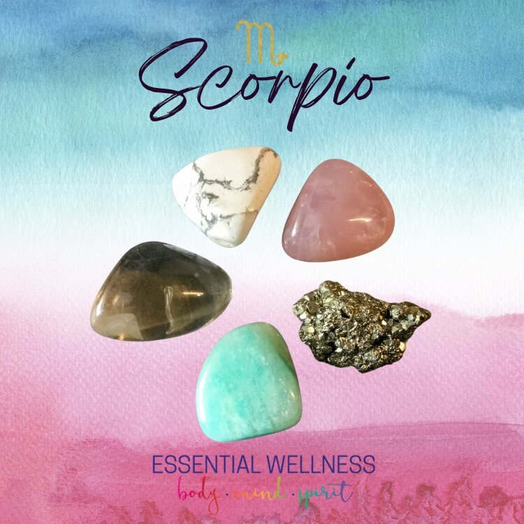 Scorpio Energy Crystal Set - Healing Crystals & Stones - 2 Sizes - with Information and Mantra Card plus Display Frame, Reiki Enhanced