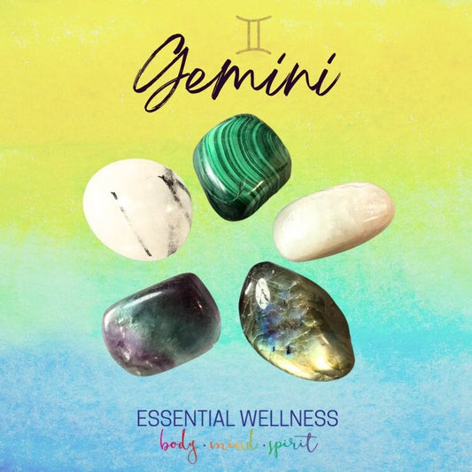 Gemini Energy Crystal Set - Healing Crystals & Stones - 2 Sizes - with Information and Mantra Card plus Display Frame, Reiki Enhanced