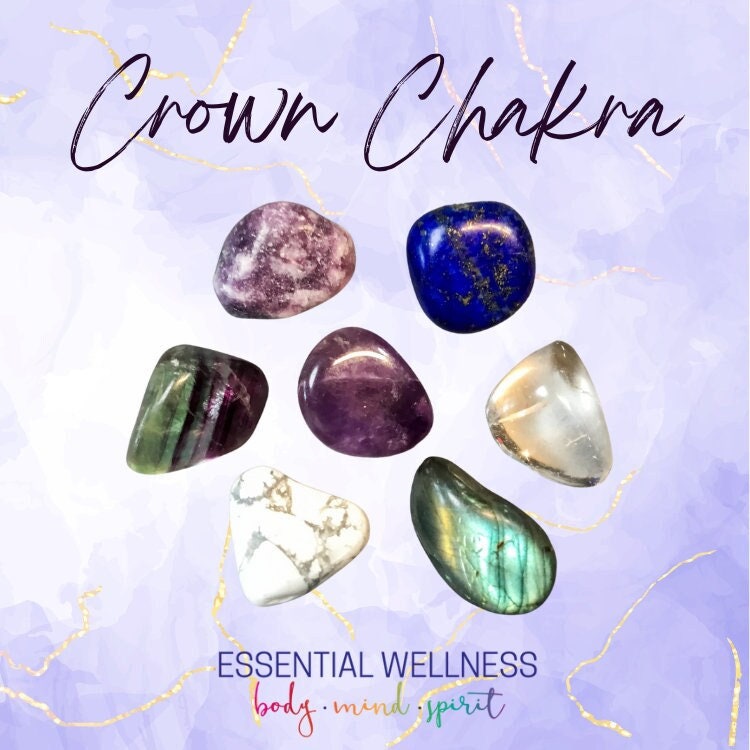 Crown Chakra Crystal Set for Crown Chakra Support - 2 Sizes - with Information and Mantra Card plus Display Frame, Reiki Enhanced