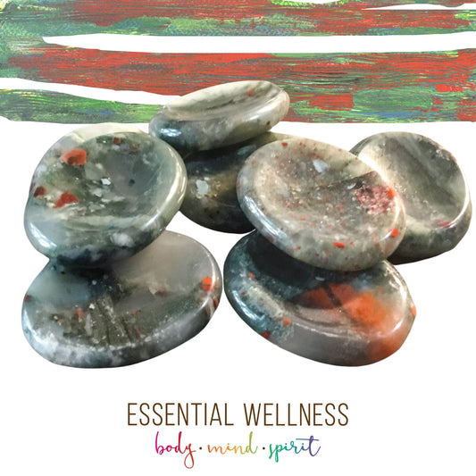 AFRICAN BLOODSTONE Worry Stone, Calming Stone, Anxiety Stone, Thumb Stone, Fidget Stone, Pocket Stone, Meditation Crystal - Reiki Enhanced