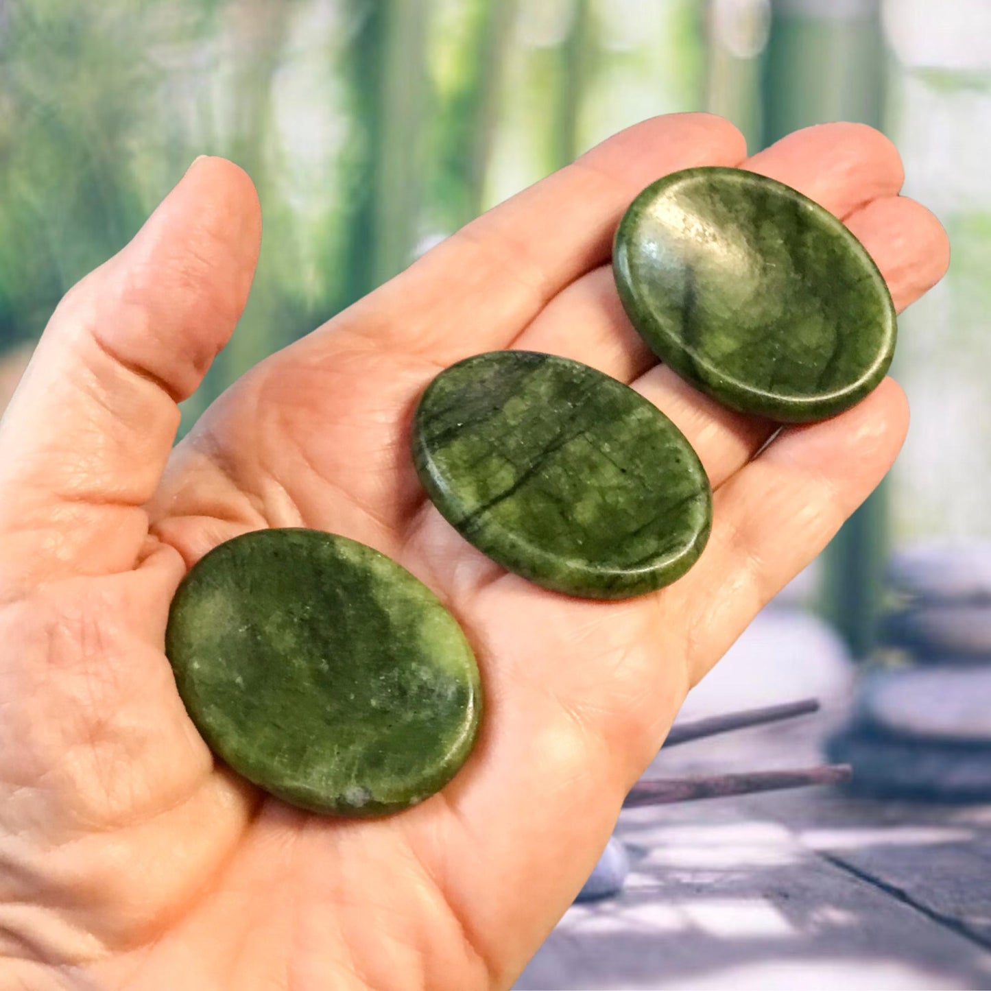 GREEN JADE Worry Stone, Calming Stone, Anxiety Stone, Thumb Stone, Fidget Stone, Pocket Stone, Meditation Crystal - Reiki Enhanced