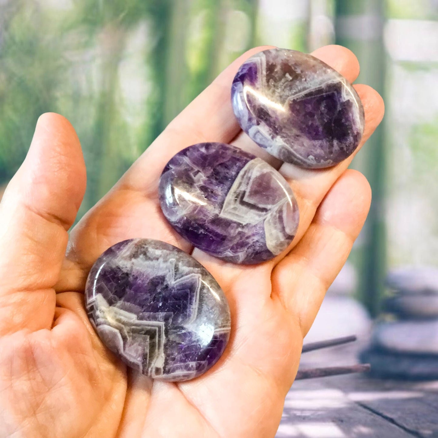 CHEVRON AMETHYST Worry Stone, Calming Stone, Anxiety Stone, Thumb Stone, Fidget Stone, Pocket Stone, Meditation Crystal - Reiki Enhanced