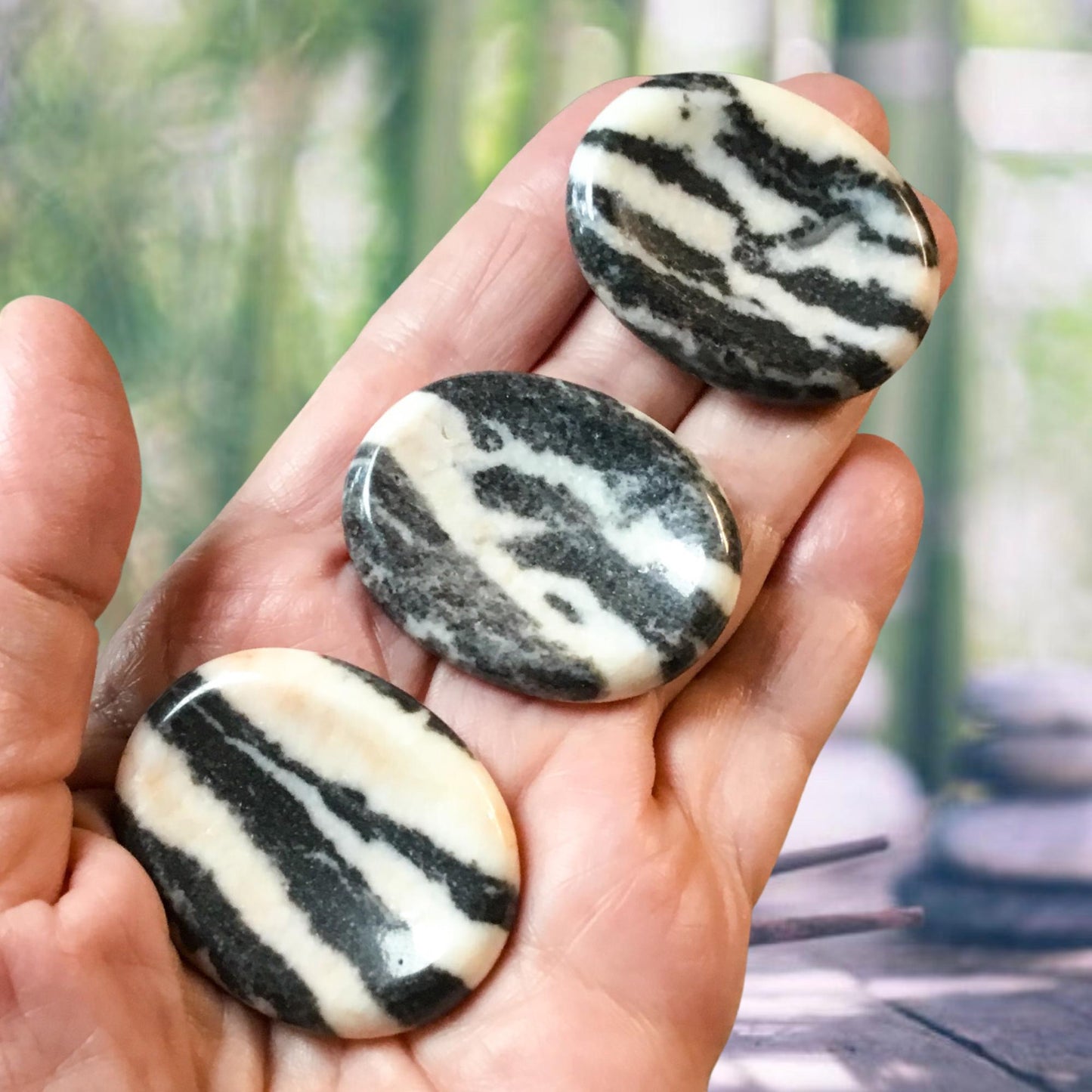 ZEBRA STONE Worry Stone, Calming Stone, Anxiety Stone, Thumb Stone, Fidget Stone, Pocket Stone, Meditation Crystal - Reiki Enhanced