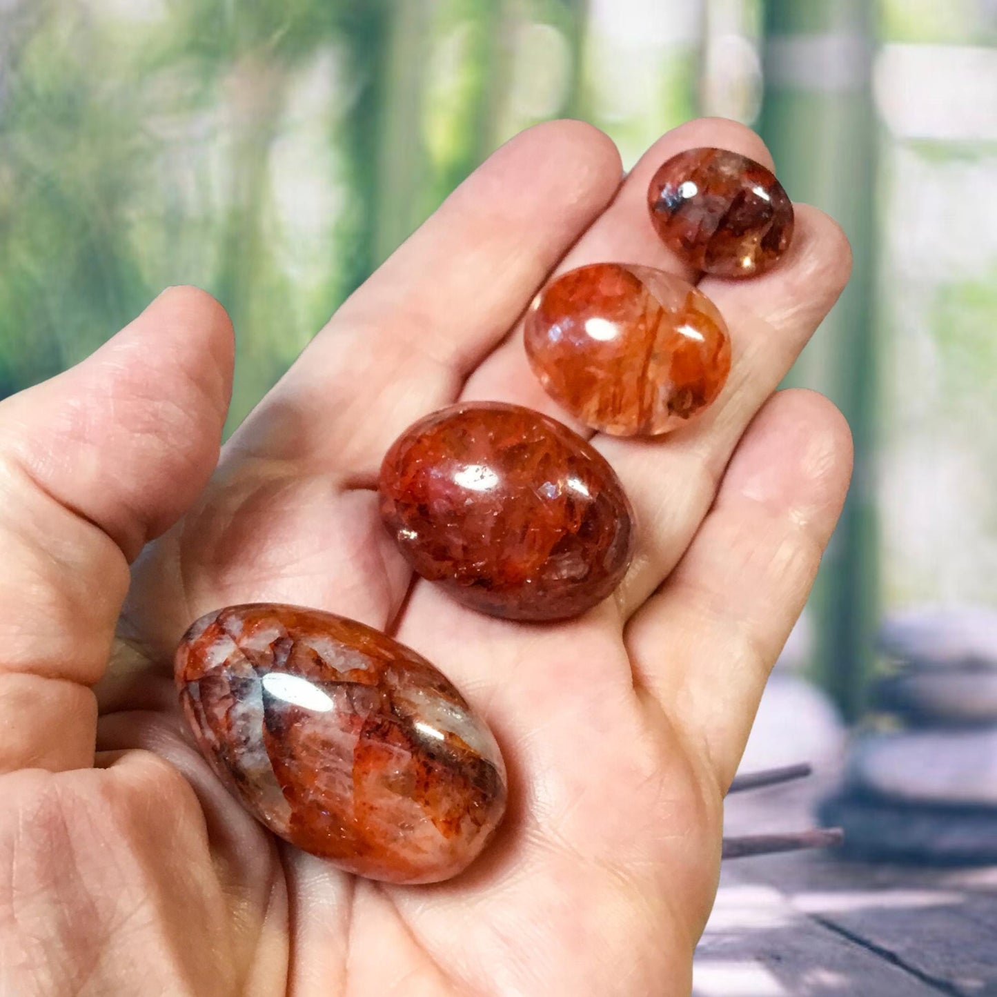 FIRE QUARTZ Tumbled Stone - Choice of Sizes and Quantity - Polished High Energy Healing Stones with Information Card - Reiki Enhanced