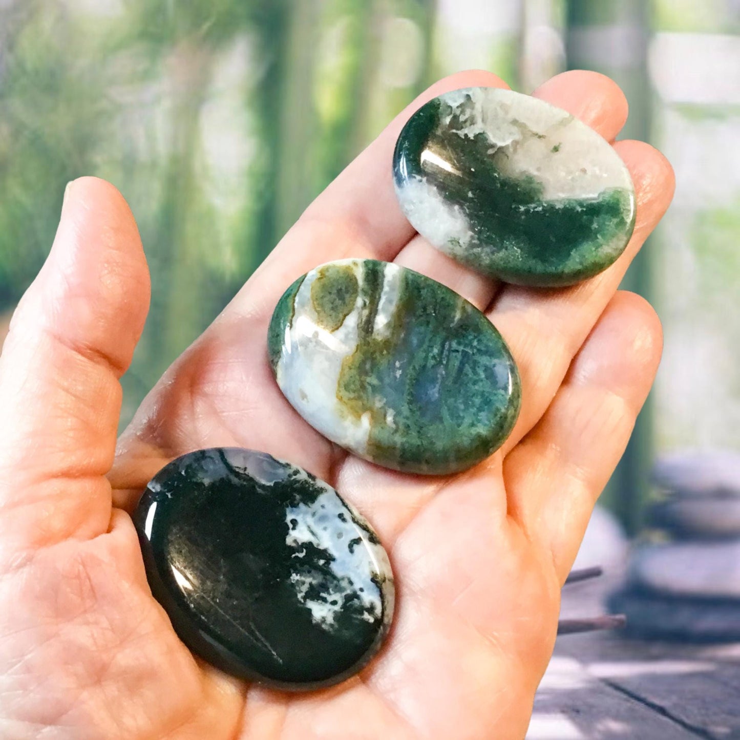 MOSS AGATE Worry Stone, Calming Stone, Anxiety Stone, Thumb Stone, Fidget Stone, Pocket Stone, Meditation Crystal - Reiki Enhanced