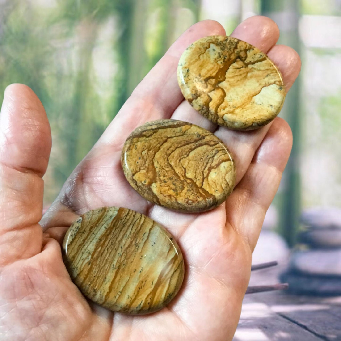 PICTURE JASPER Worry Stone, Calming Stone, Anxiety Stone, Thumb Stone, Fidget Stone, Pocket Stone, Meditation Crystal - Reiki Enhanced