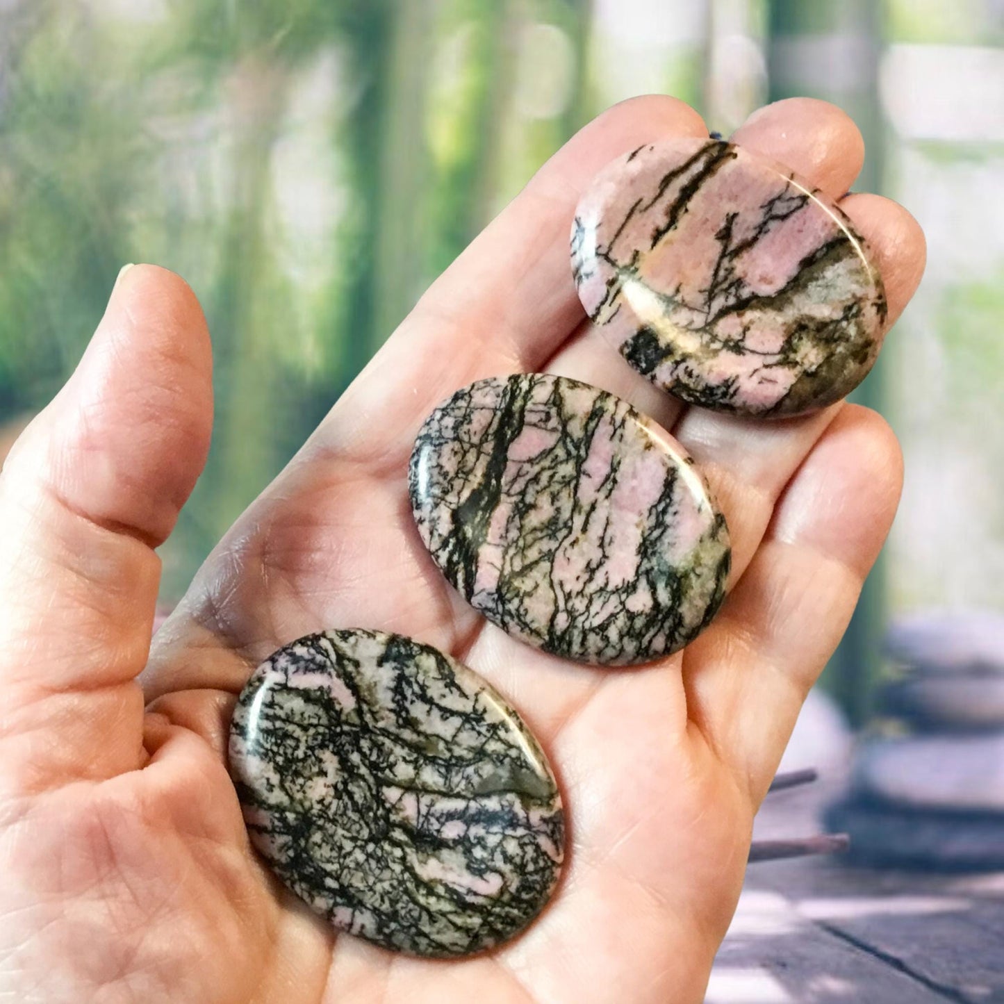 RHODONITE Worry Stone, Calming Stone, Anxiety Stone, Thumb Stone, Fidget Stone, Pocket Stone, Meditation Crystal - Reiki Enhanced