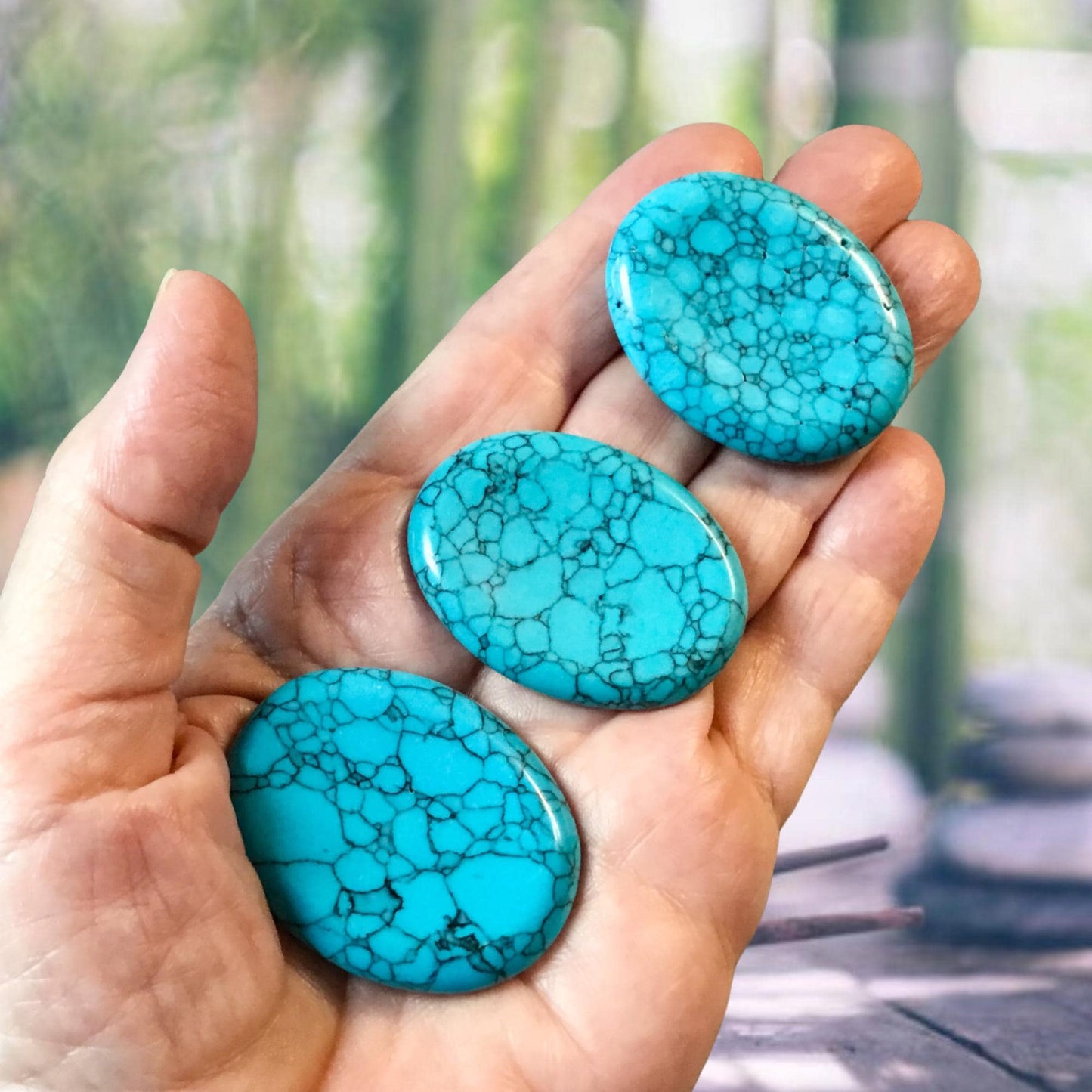 TURQUOISE HOWLITE (Turquoise) Worry Stone, Calming Stone, Anxiety Stone, Thumb Stone, Pocket Stone, Meditation Crystal - Reiki Enhanced