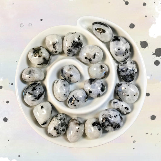RAINBOW MOONSTONE Tumbled Stone - Choice of Sizes and Quantity- Polished High Energy Healing Stones with Information Card - Reiki Enhanced