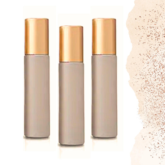 Beach Sand Tan Glass Roller Bottle • 5ml or 10ml Essential Oil Roller • Stainless or Glass Rollerball • Refillable • Single & Set Options