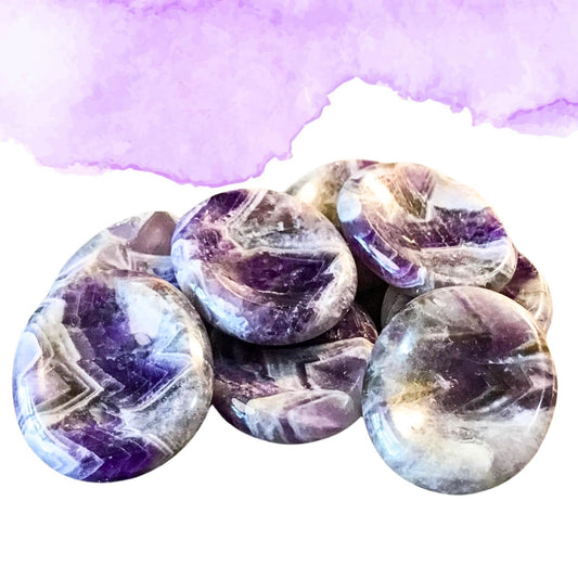 DREAM (Chevron) AMETHYST Worry Stone, Calming and Anxiety Relief Stone, Thumb Stone, Fidget and Meditation Crystal ‚Äì Reiki Enhanced