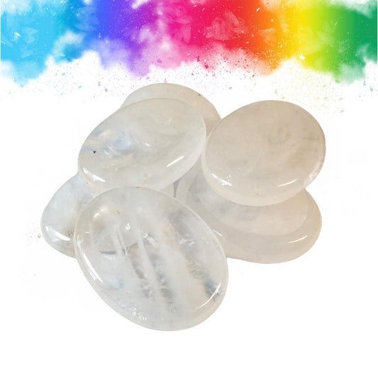 CLEAR QUARTZ Worry Stone, Calming and Anxiety Relief Stone, Thumb Stone, Fidget and Meditation Crystal ‚Äì Reiki Enhanced
