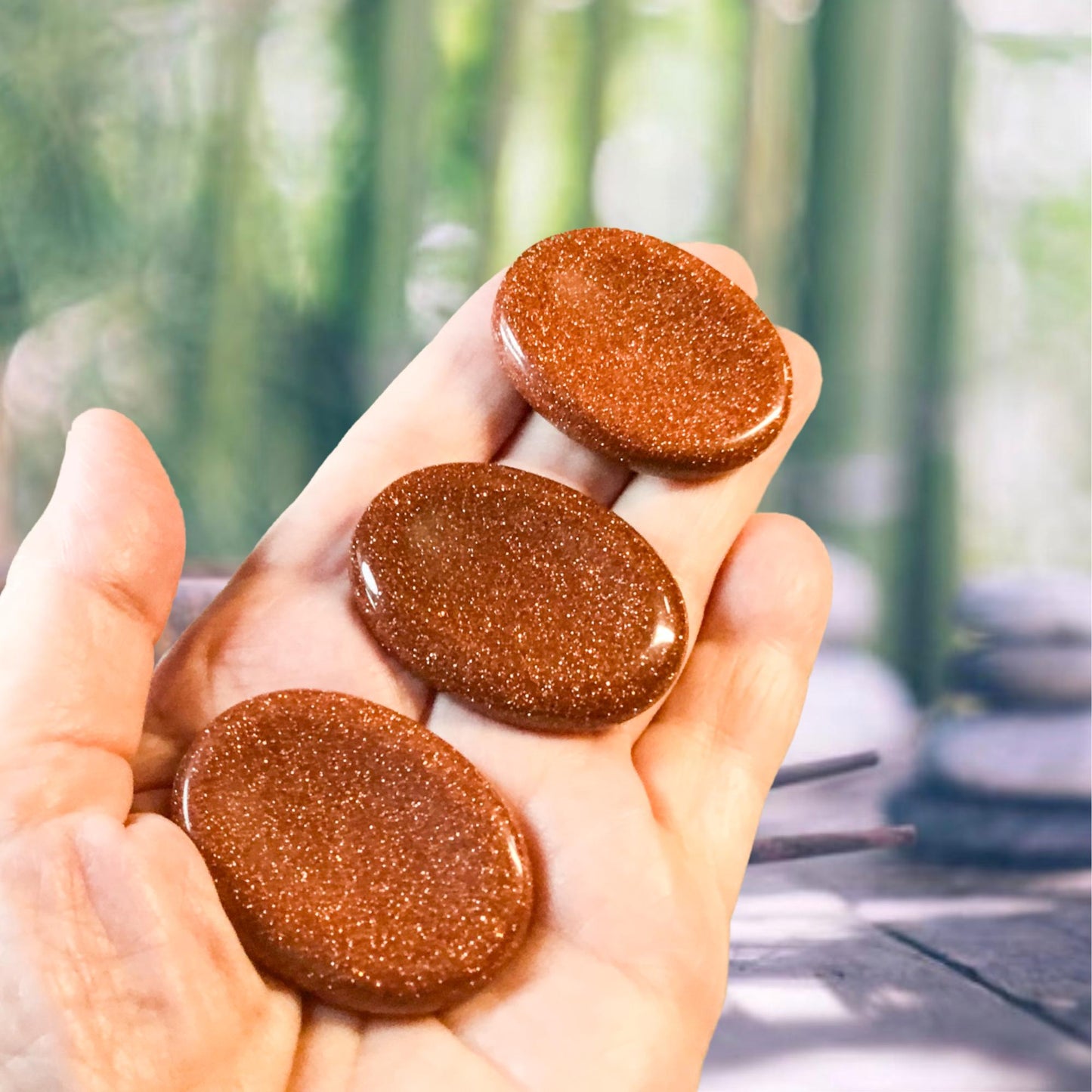 GOLDSTONE Worry Stone, Calming and Anxiety Relief Stone, Thumb Stone, Fidget and Meditation Crystal ‚Äì Reiki Enhanced