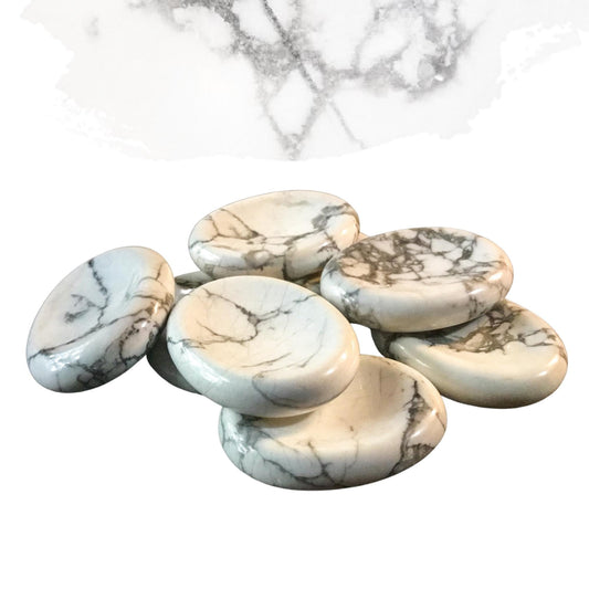 HOWLITE Worry Stone, Calming and Anxiety Relief Stone, Thumb Stone, Fidget and Meditation Crystal ‚Äì Reiki Enhanced