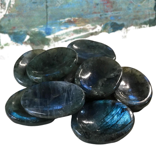 LABRADORITE Blue Light Worry Stone, Calming and Anxiety Relief Stone, Thumb Stone, Fidget and Meditation Crystal ‚Äì Reiki Enhanced