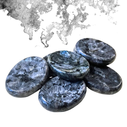 LARVIKITE Worry Stone, Calming and Anxiety Relief Stone, Thumb Stone, Fidget and Meditation Crystal ‚Äì Reiki Enhanced