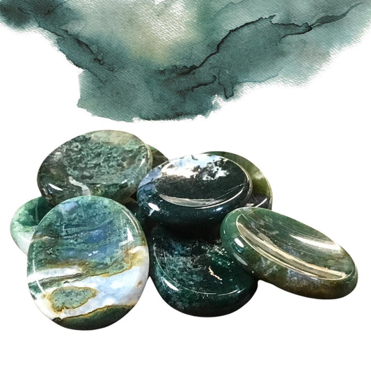 MOSS AGATE Worry Stone, Calming and Anxiety Relief Stone, Thumb Stone, Fidget and Meditation Crystal ‚Äì Reiki Enhanced