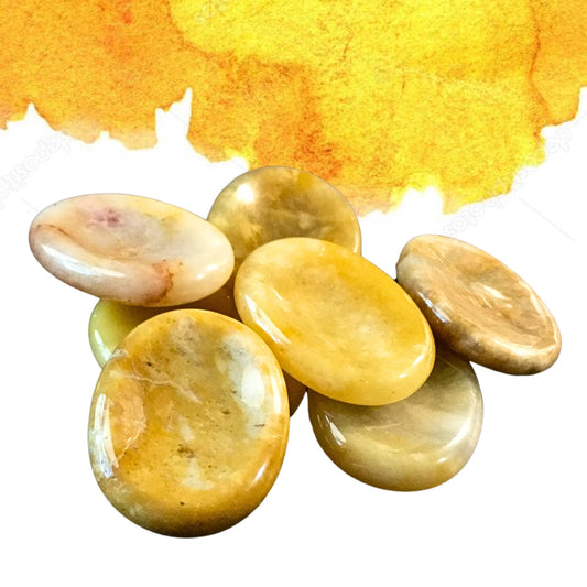 YELLOW JADE Worry Stone, Calming and Anxiety Relief Stone, Thumb Stone, Fidget and Meditation Crystal ‚Äì Reiki Enhanced