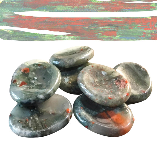 AFRICAN BLOODSTONE Worry Stone, Calming and Anxiety Relief Stone, Thumb Stone, Fidget and Meditation Crystal ‚Äì Reiki Enhanced