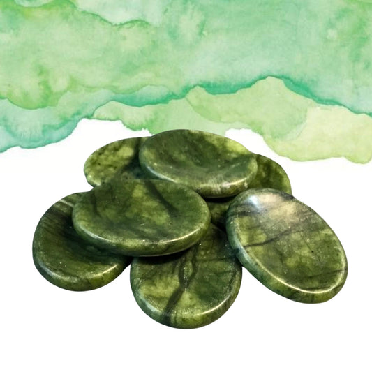 GREEN JADE Worry Stone, Calming and Anxiety Relief Stone, Thumb Stone, Fidget and Meditation Crystal ‚Äì Reiki Enhanced