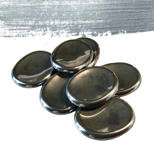 HEMATITE Worry Stone, Calming and Anxiety Relief Stone, Thumb Stone, Fidget and Meditation Crystal ‚Äì Reiki Enhanced