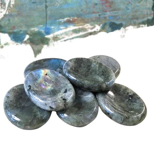 LABRADORITE Worry Stone, Calming and Anxiety Relief Stone, Thumb Stone, Fidget and Meditation Crystal ‚Äì Reiki Enhanced