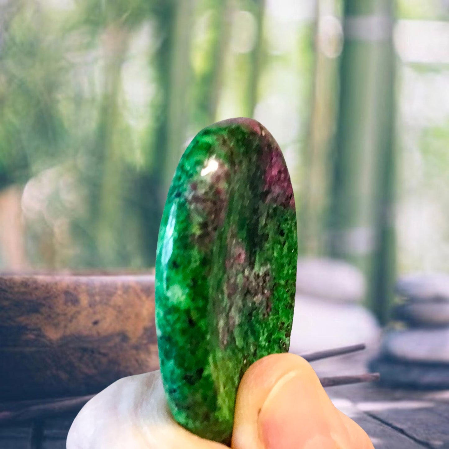 RUBY ZOISITE Worry Stone, Calming and Anxiety Relief Stone, Thumb Stone, Fidget and Meditation Crystal ‚Äì Reiki Enhanced