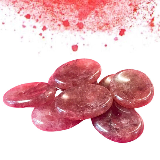STRAWBERRY QUARTZ Worry Stone, Calming and Anxiety Relief Stone, Thumb Stone, Fidget and Meditation Crystal ‚Äì Reiki Enhanced