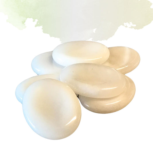 WHITE JADE Worry Stone, Calming and Anxiety Relief Stone, Thumb Stone, Fidget and Meditation Crystal ‚Äì Reiki Enhanced