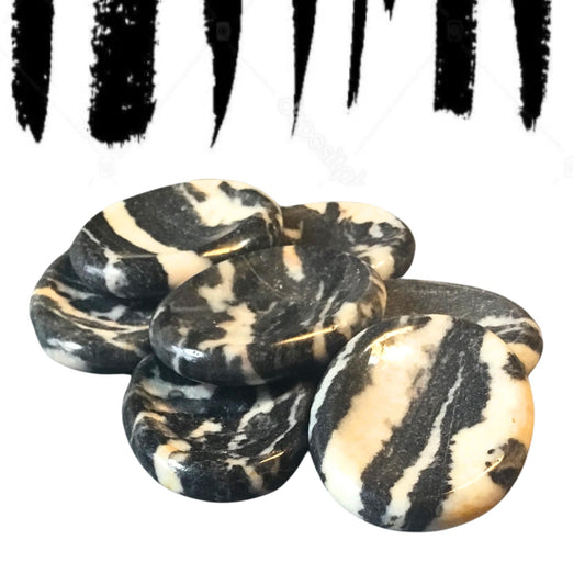 ZEBRA STONE Worry Stone, Calming and Anxiety Relief Stone, Thumb Stone, Fidget and Meditation Crystal ‚Äì Reiki Enhanced
