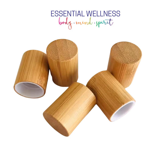 Natural BAMBOO CAPS for Standard 10ml & 5ml Roller Bottles - Single or Sets - Caps ONLY.