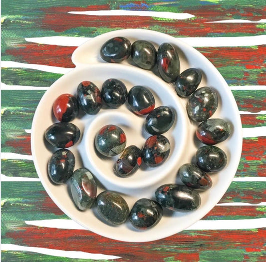 AFRICAN BLOODSTONE Tumbled Stone - Choice of Sizes and Quantity - Polished High Energy Healing Stones with Information Card - Reiki Enhanced