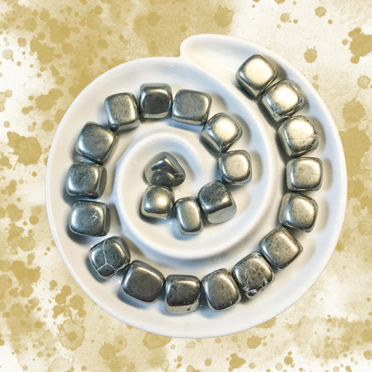 PYRITE Tumbled Stone - Choice of Sizes and Quantity - Polished High Energy Healing Stones with Information Card - Reiki Enhanced