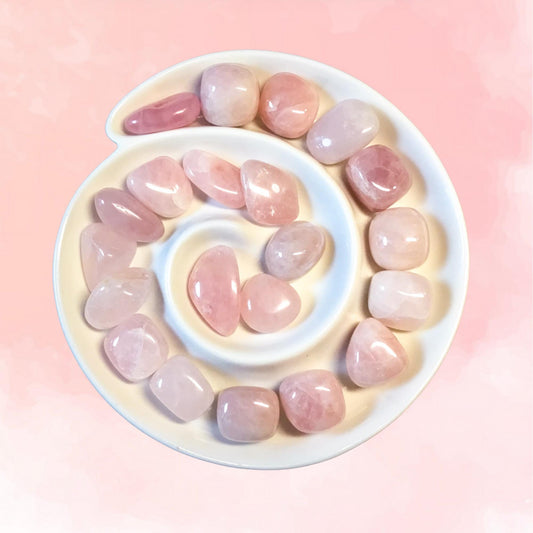 ROSE QUARTZ Tumbled Stones - Choice of Sizes and Quantity - Polished High Energy Healing Stones with Information Card - Reiki Enhanced