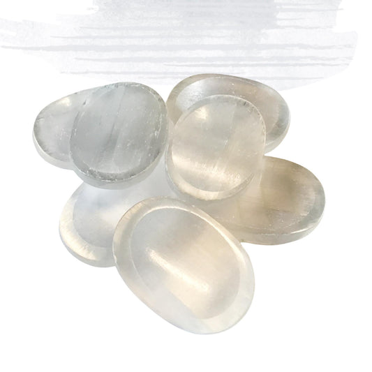 SELENITE Worry Stone, Calming and Anxiety Relief Stone, Thumb Stone, Fidget and Meditation Crystal ‚Äì Reiki Enhanced
