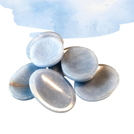 ANGELITE Worry Stone, Calming and Anxiety Relief Stone, Thumb Stone, Fidget and Meditation Crystal ‚Äì Reiki Enhanced