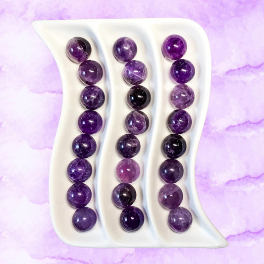 AMETHYST 20mm Spheres - 1 or Sets ‚Äì Pocket Crystal Ball with Gemstone Info Card for Energy Work, Meditation, Decor & Gifts