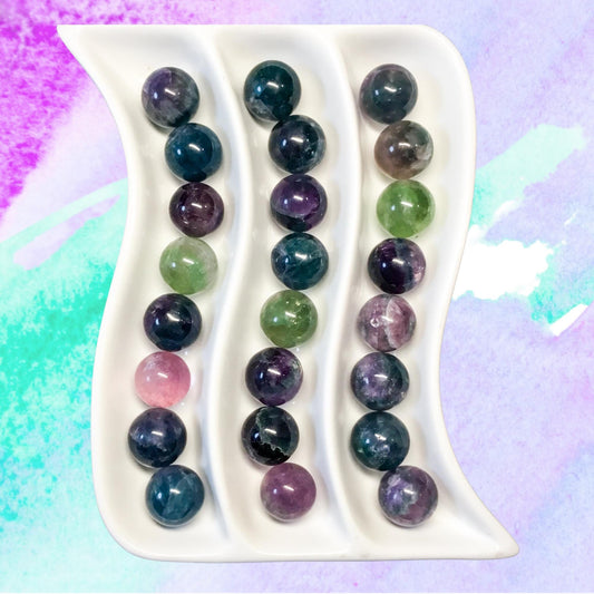 RAINBOW FLUORITE 20mm Spheres - 1 or Sets ‚Äì Pocket Crystal Ball with Gemstone Info Card for Energy Work, Meditation, Decor & Gifts