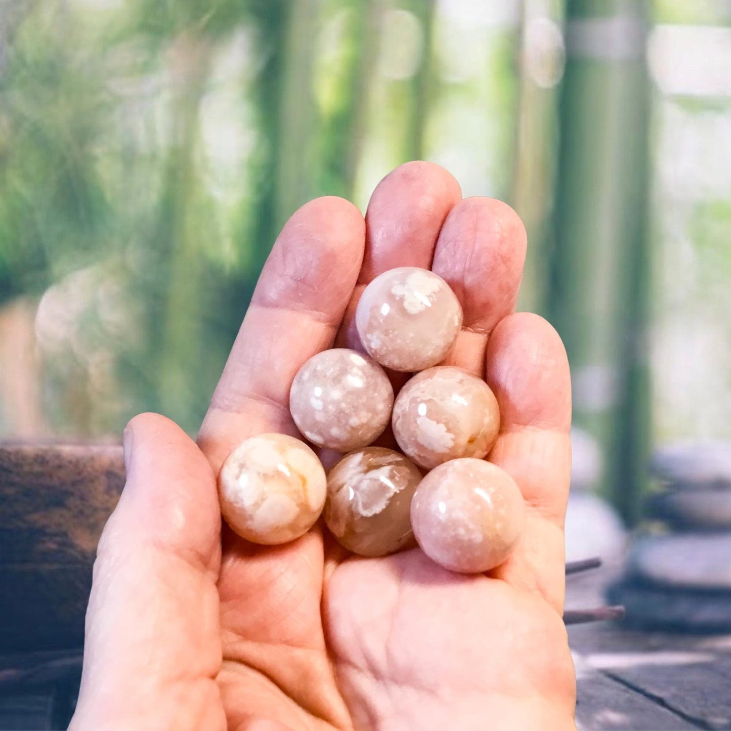FLOWER AGATE 20mm Sphere - 1 or Sets - Pocket Crystal Ball with Gemstone Info Card for Energy Work, Meditation, Decor & Gifts