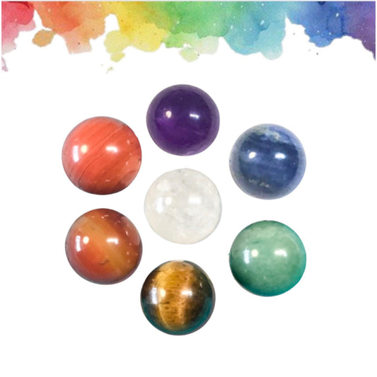 7 Chakra Gemstone Sphere Set - 20mm Crystals for Energy Healing & Alignment with Info Card and Organza Bag- Reiki Enhanced